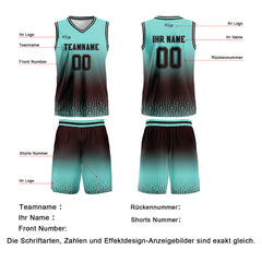 Benutzerdefinierter Cyan Dunkelbraun Farbverlauf Basketball Jersey Uniform Anzug gedruckt Ihr Logo Name Nummer