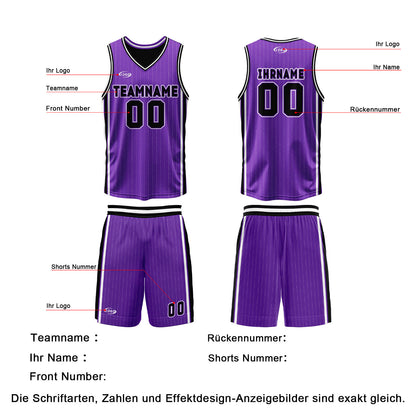 Benutzerdefinierte Lila Schwarz Reversible Basketball Jersey Personalisierte Drucken Name Nummer Logo