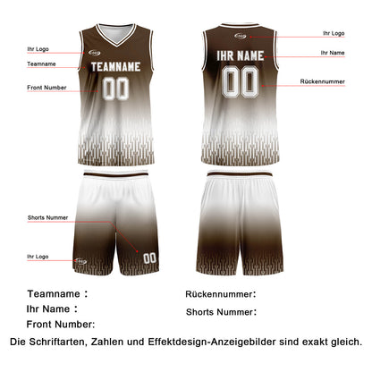 Benutzerdefinierter Braun Weiß Farbverlauf Basketball Jersey Uniform Anzug gedruckt Ihr Logo Name Nummer