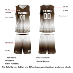 Benutzerdefinierter Braun Weiß Farbverlauf Basketball Jersey Uniform Anzug gedruckt Ihr Logo Name Nummer