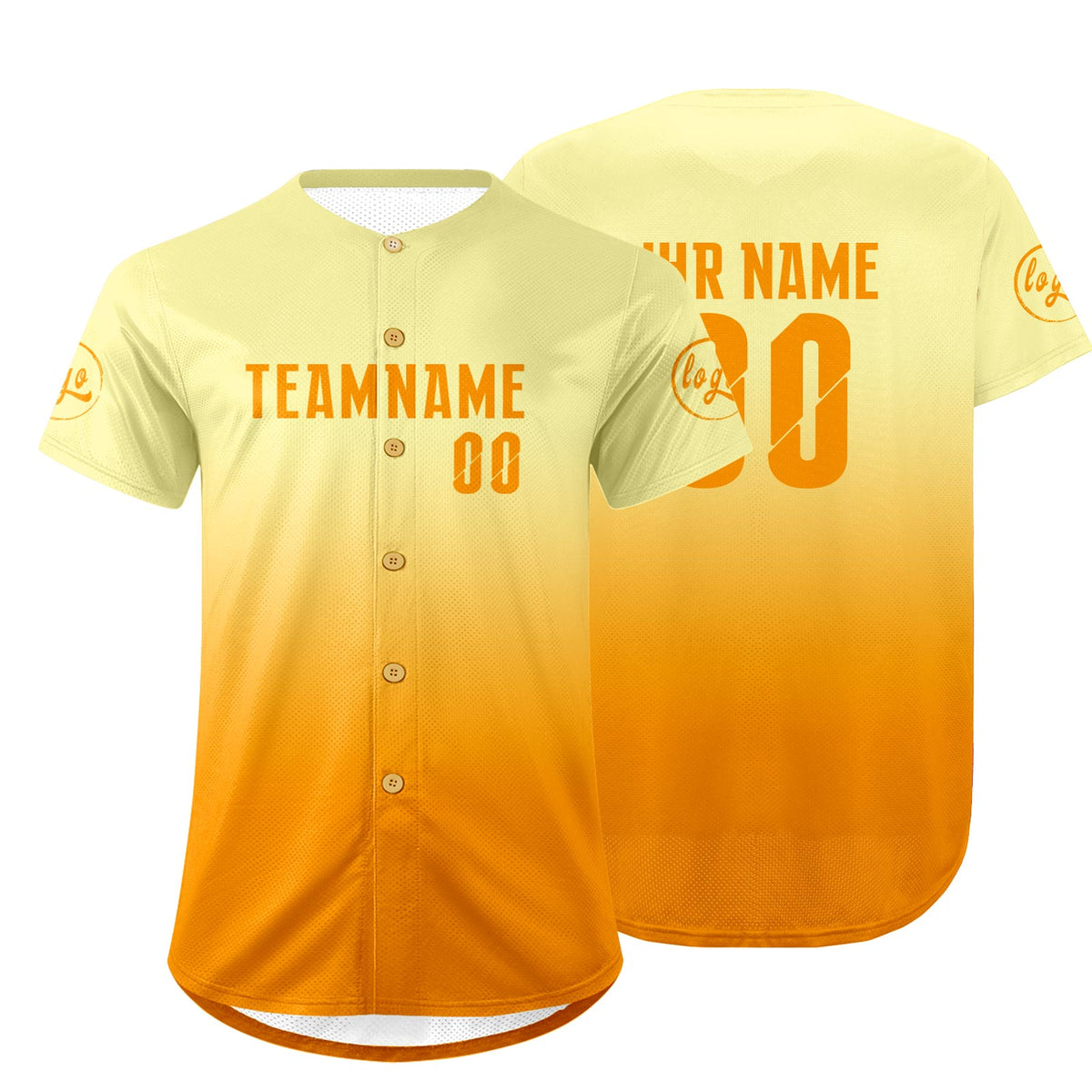 Benutzerdefiniert Hellgelb Orange Personalisierter Baseball Jersey mit Farbverlauf Team Uniform mit Namen und Nummer