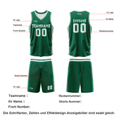 Benutzerdefinierte Grün Weiß Reversible Basketball Jersey Personalisierte Drucken Name Nummer Logo