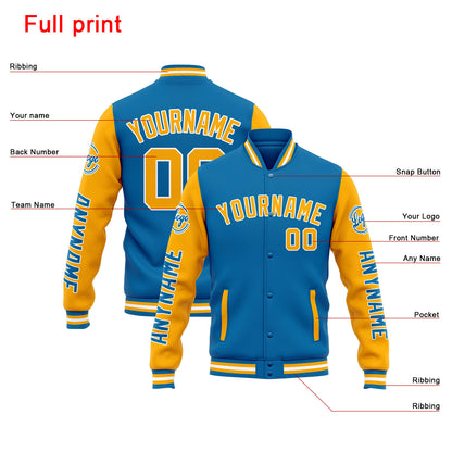 Benutzerdefinierte Varsity-Jacke. Letterman-Jacke für Männer, Frauen und Jugendliche Blau Orange