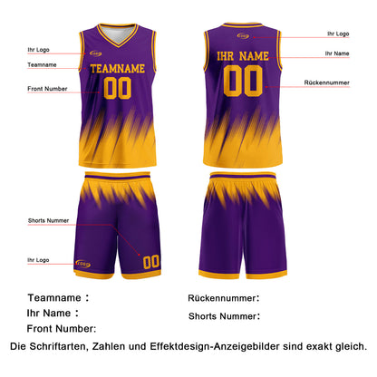 Benutzerdefinierter Lila Gelb Basketball Jersey Uniform Anzug gedruckt Ihr Logo Name Nummer