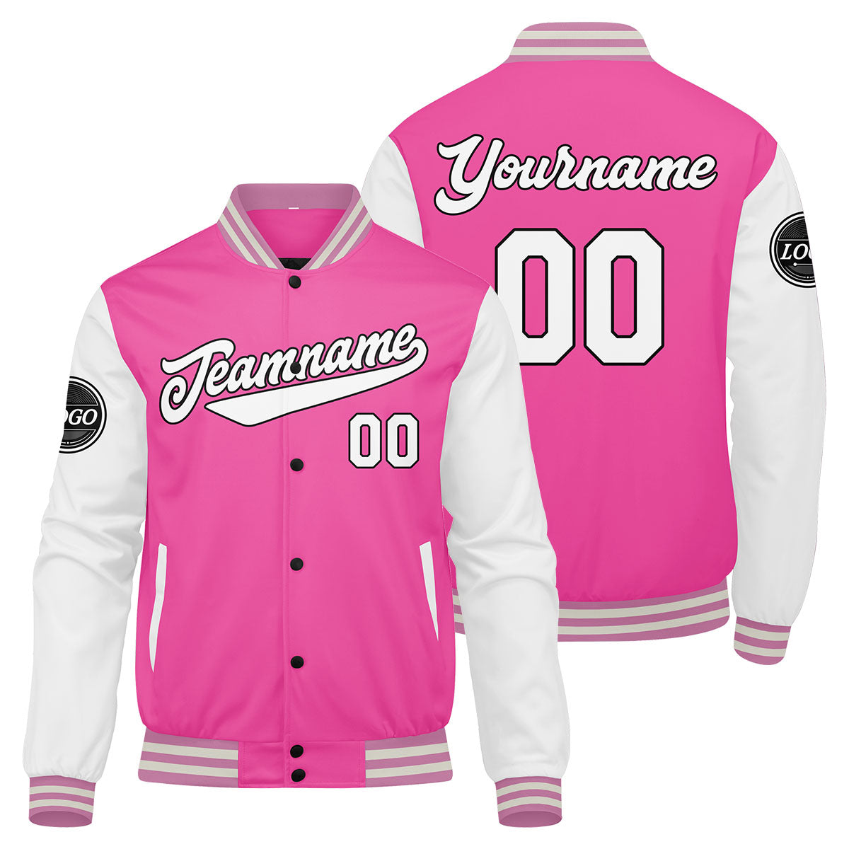 Benutzerdefinierte Verlauf Varsity-Jacke. Letterman-Jacke Pink