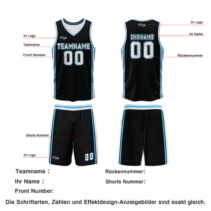 Benutzerdefinierte Schwarz Weiß Blau Reversible Basketball Jersey Personalisierte Drucken Name Nummer Logo