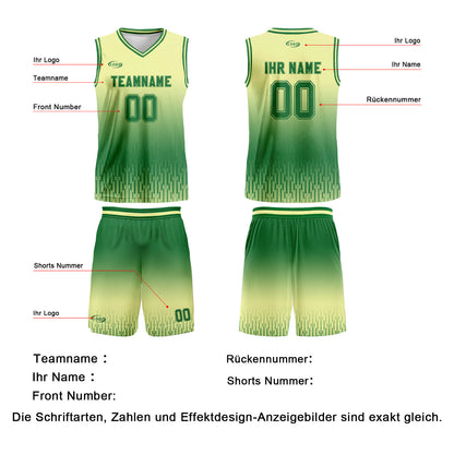 Benutzerdefinierter Gelb Grün Farbverlauf Basketball Jersey Uniform Anzug gedruckt Ihr Logo Name Nummer