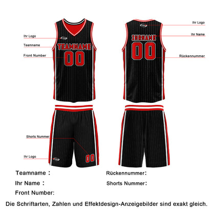 Benutzerdefinierte Schwarz Rot Reversible Basketball Jersey Personalisierte Drucken Name Nummer Logo