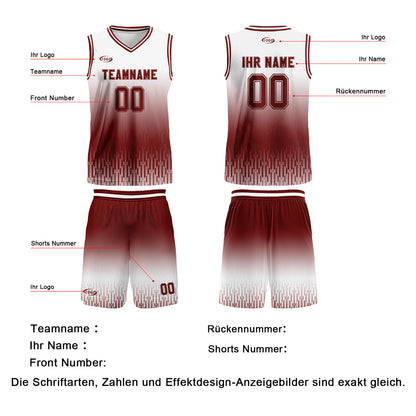 Benutzerdefinierter Weiß Rot Braun Farbverlauf Basketball Jersey Uniform Anzug gedruckt Ihr Logo Name Nummer