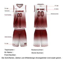 Benutzerdefinierter Weiß Rot Braun Farbverlauf Basketball Jersey Uniform Anzug gedruckt Ihr Logo Name Nummer
