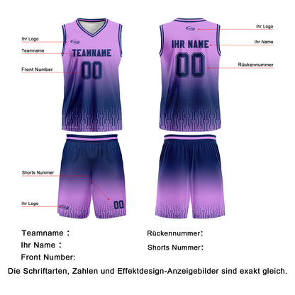 Benutzerdefinierter Helllila Dunkelblau Farbverlauf Basketball Jersey Uniform Anzug gedruckt Ihr Logo Name Nummer