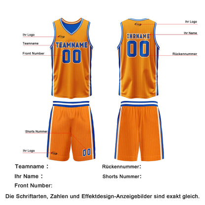 Benutzerdefinierte Orange Blau Reversible Basketball Jersey Personalisierte Drucken Name Nummer Logo