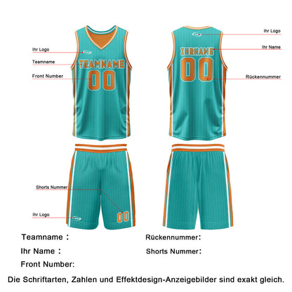 Benutzerdefinierte Cyan Orange Reversible Basketball Jersey Personalisierte Drucken Name Nummer Logo