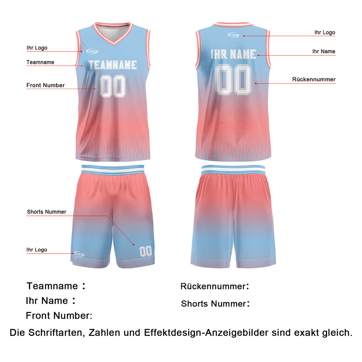 Benutzerdefinierter Blau Rosa Weiß Farbverlauf Basketball Jersey Uniform Anzug gedruckt Ihr Logo Name Nummer