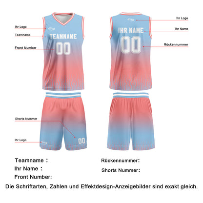 Benutzerdefinierter Blau Rosa Weiß Farbverlauf Basketball Jersey Uniform Anzug gedruckt Ihr Logo Name Nummer