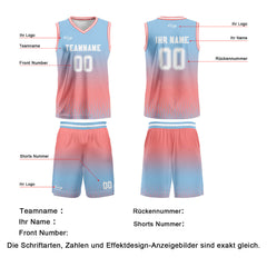 Benutzerdefinierter Blau Rosa Weiß Farbverlauf Basketball Jersey Uniform Anzug gedruckt Ihr Logo Name Nummer