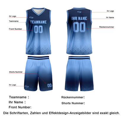 Benutzerdefinierter Marine Hellblau Farbverlauf Basketball Jersey Uniform Anzug gedruckt Ihr Logo Name Nummer