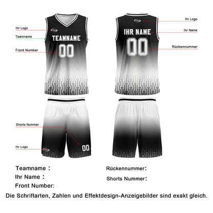 Benutzerdefinierter Schwarz Weiß Farbverlauf Basketball Jersey Uniform Anzug gedruckt Ihr Logo Name Nummer