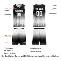 Benutzerdefinierter Schwarz Weiß Farbverlauf Basketball Jersey Uniform Anzug gedruckt Ihr Logo Name Nummer