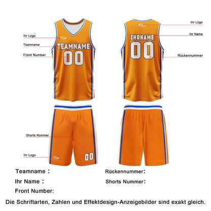 Benutzerdefinierte Orange Weiß Blau Reversible Basketball Jersey Personalisierte Drucken Name Nummer Logo