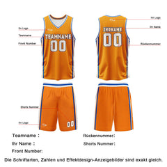 Benutzerdefinierte Orange Weiß Blau Reversible Basketball Jersey Personalisierte Drucken Name Nummer Logo