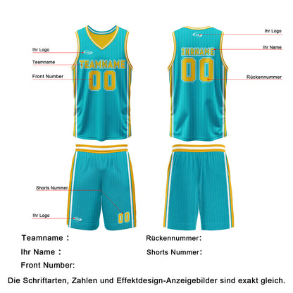 Benutzerdefinierte Cyan Gelb Reversible Basketball Jersey Personalisierte Drucken Name Nummer Logo
