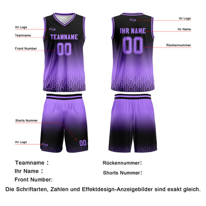 Benutzerdefinierter Schwarz Lila Farbverlauf Basketball Jersey Uniform Anzug gedruckt Ihr Logo Name Nummer