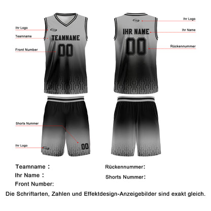 Benutzerdefinierter Grau Schwarz Farbverlauf Basketball Jersey Uniform Anzug gedruckt Ihr Logo Name Nummer