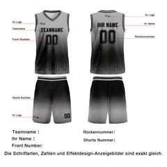 Benutzerdefinierter Grau Schwarz Farbverlauf Basketball Jersey Uniform Anzug gedruckt Ihr Logo Name Nummer