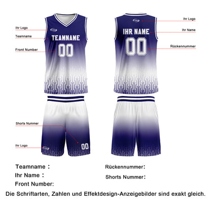 Benutzerdefinierter Blau Weiß Farbverlauf Basketball Jersey Uniform Anzug gedruckt Ihr Logo Name Nummer