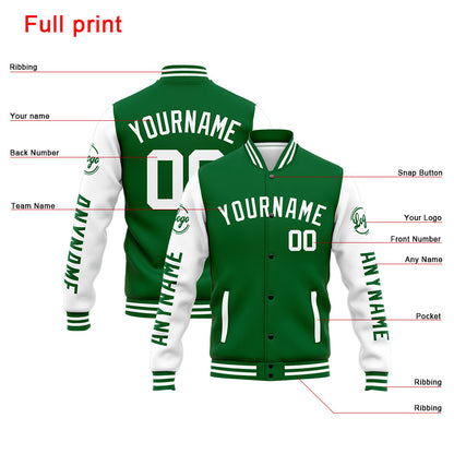 Benutzerdefinierte Varsity-Jacke. Letterman-Jacke für Männer, Frauen und Jugendliche Grün Weiß