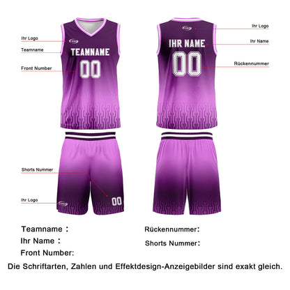 Benutzerdefinierter Lila Helllila Farbverlauf Basketball Jersey Uniform Anzug gedruckt Ihr Logo Name Nummer