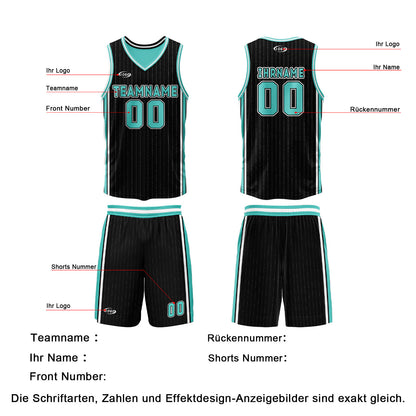Benutzerdefinierte Schwarz Cyan Reversible Basketball Jersey Personalisierte Drucken Name Nummer Logo