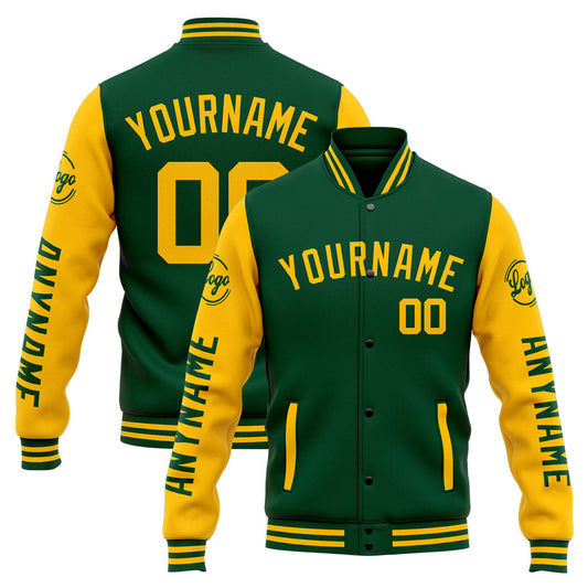 Benutzerdefinierte Varsity-Jacke. Letterman-Jacke für Männer, Frauen und Jugendliche Grün Gelb