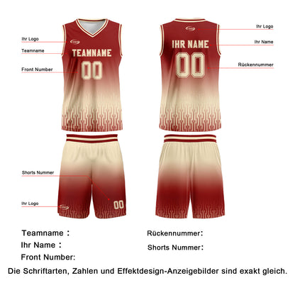 Benutzerdefinierter Rot Beige Farbverlauf Basketball Jersey Uniform Anzug gedruckt Ihr Logo Name Nummer