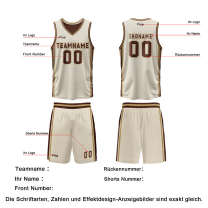 Benutzerdefinierte Cremebraun Reversible Basketball Jersey Personalisierte Drucken Name Nummer Logo