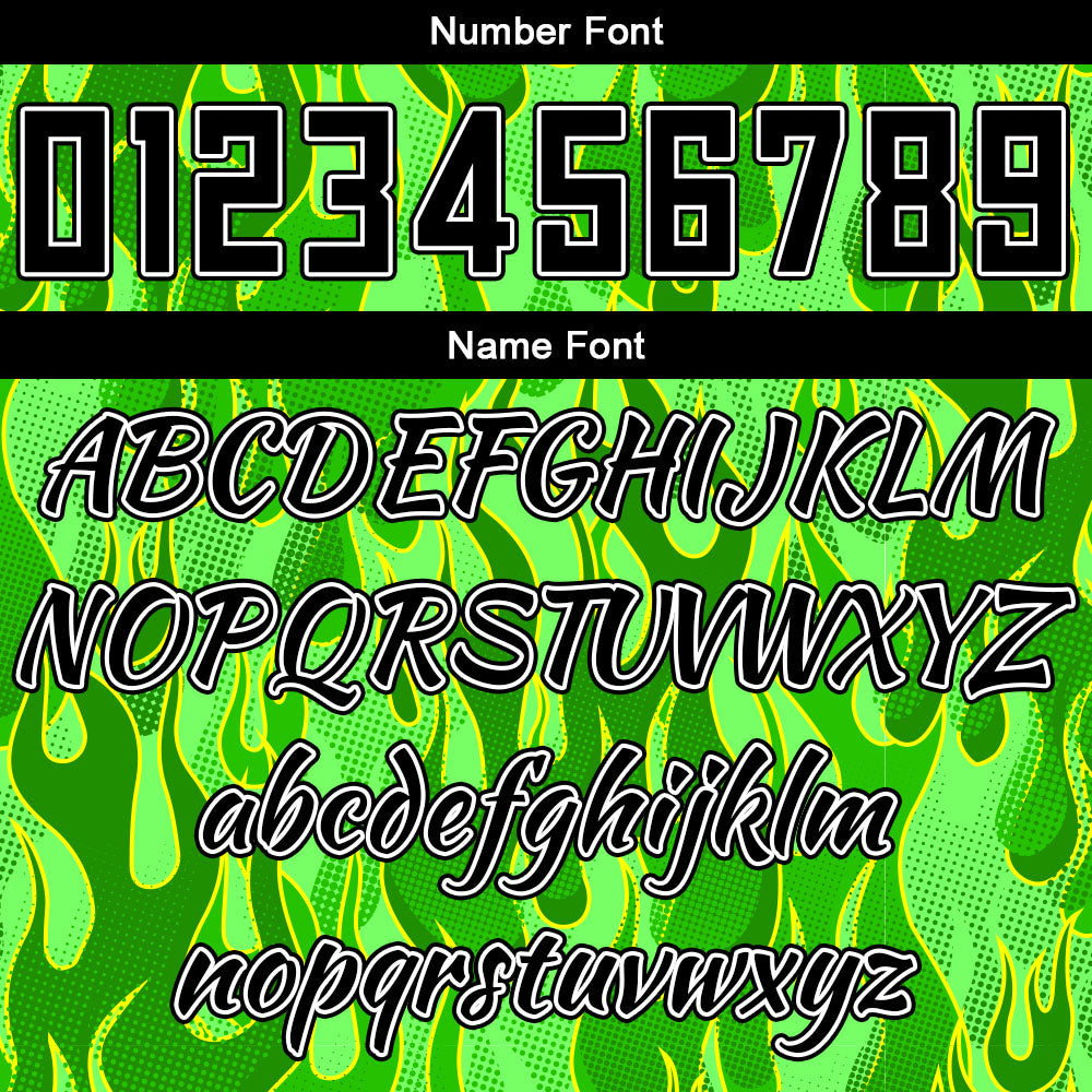 Benutzerdefinierter Basketball Jersey Uniform Anzug gedruckt Ihr Logo Name Nummer Grüne Flamme