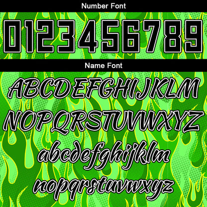 Benutzerdefinierter Basketball Jersey Uniform Anzug gedruckt Ihr Logo Name Nummer Grüne Flamme