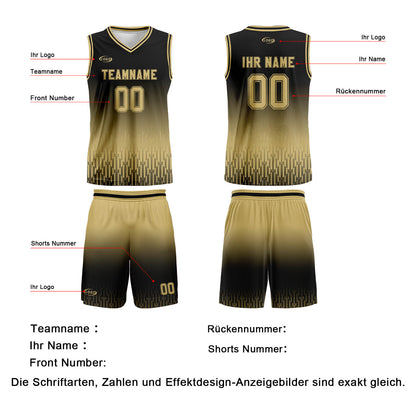 Benutzerdefinierter Schwarz Hellbraun Farbverlauf Basketball Jersey Uniform Anzug gedruckt Ihr Logo Name Nummer