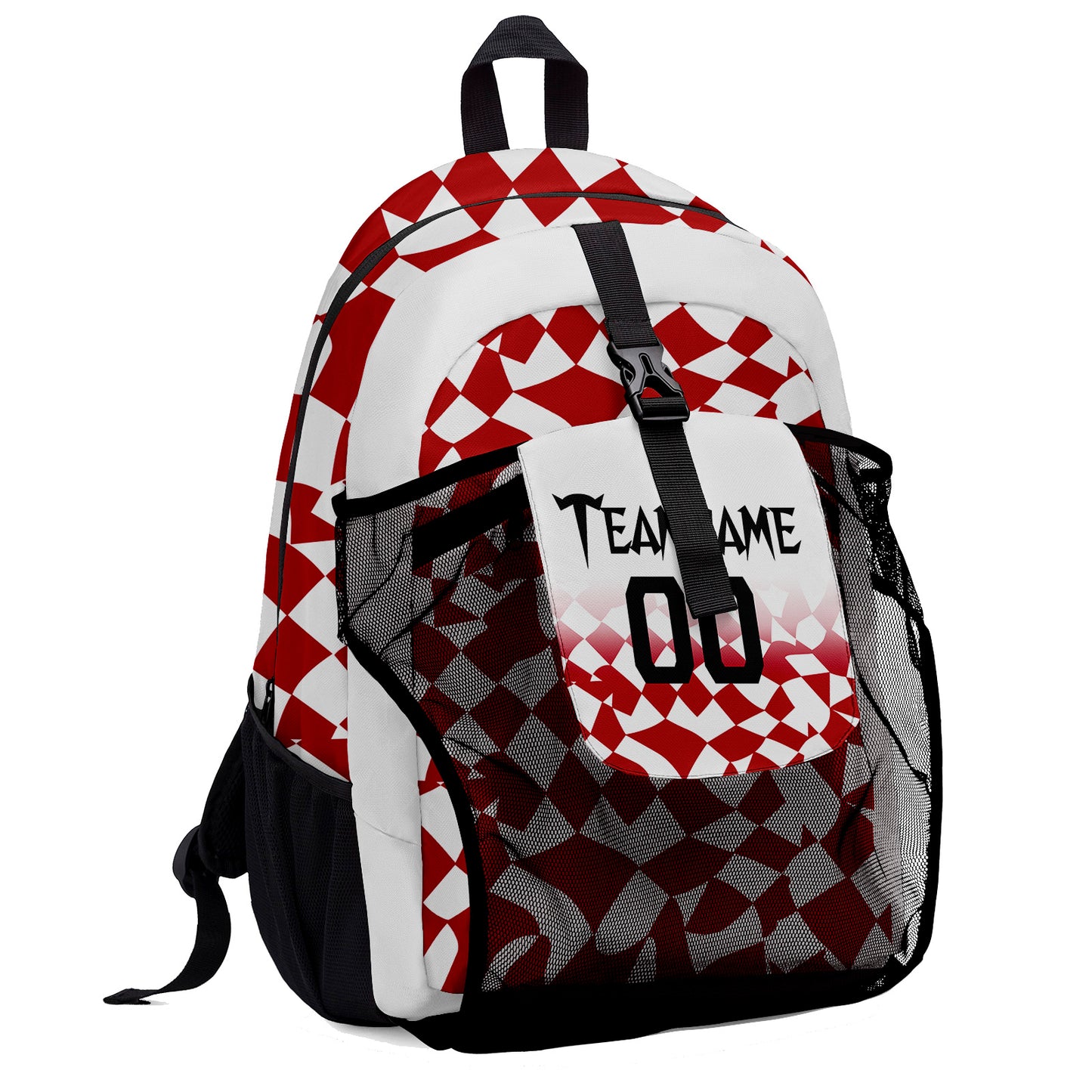 Anpassen  Rot Weiß Sport Rucksäcke Mit Personalisiert Namen, Zahlen und Logos