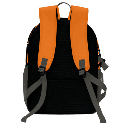 Personalisierter Basketball - und Fußballrucksack in Orange & Schwarz und Cyan mit Spielernamen & Nummern und Teamlogo #BP-0919-0024