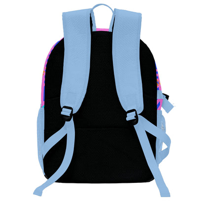 Personalisierter Basketball - und Fußballrucksack in Hellblau & Lila & Orange und Grün mit Spielernamen & Nummern und Teamlogo #BP-0919-0019