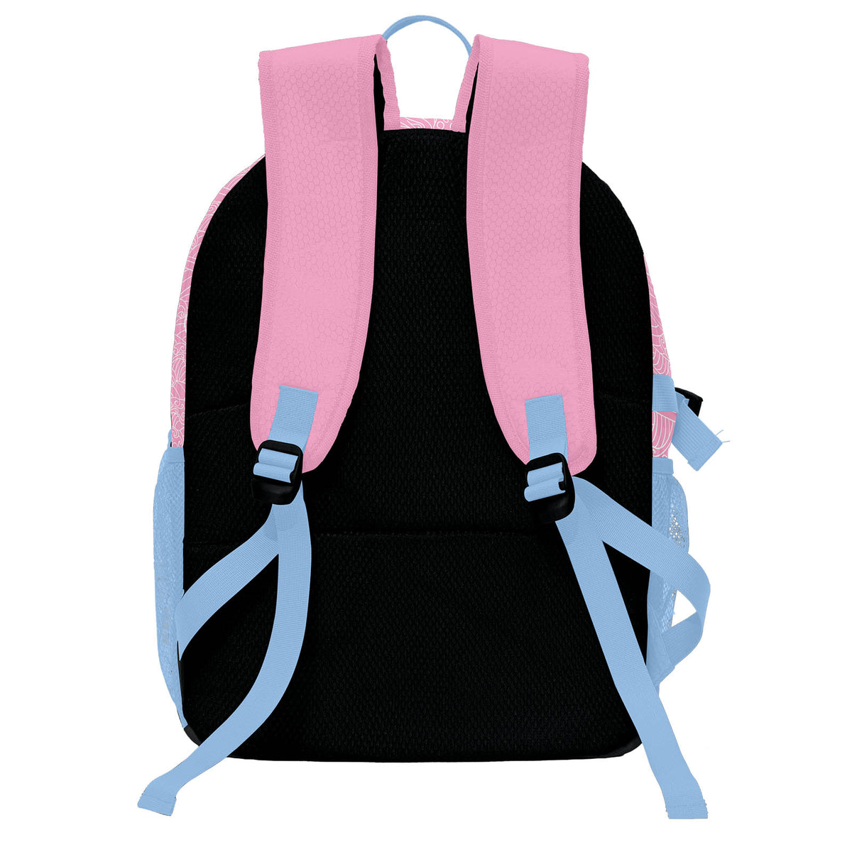 Personalisierter Basketball - und Fußballrucksack in Pink und Blau mit Spielernamen & Nummern und Teamlogo #BP-0919-0028