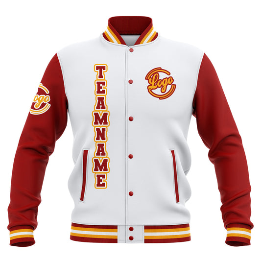 Benutzerdefiniert Weiß Rot Gelb Wasserdichte Varsity Jacken Personalisiert genäht Name Nummer Logo zu Letterman Jacken