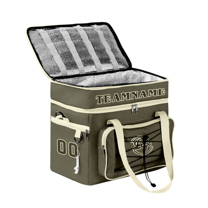 Maßgeschickerte Armee Grün Creme vollflächig bedruckte isolierte Kühltasche mit Doppelwand Wasserdichte 600D Oxford Picknick-Tragetasche für Teamevents & Outdoor-Grillen
