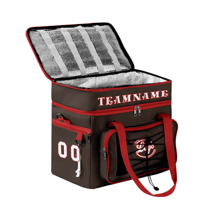 Maßgeschickerte Braun Rot vollflächig bedruckte isolierte Kühltasche mit Doppelwand Wasserdichte 600D Oxford Picknick-Tragetasche für Teamevents & Outdoor-Grillen