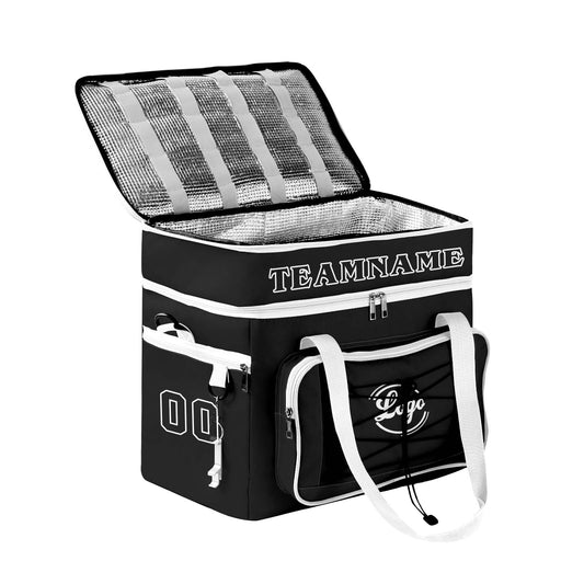 Maßgeschickerte Schwarz Weiß vollflächig bedruckte isolierte Kühltasche mit Doppelwand Wasserdichte 600D Oxford Picknick-Tragetasche für Teamevents & Outdoor-Grillen