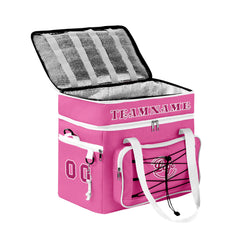 Maßgeschickerte Rosa Weiß vollflächig bedruckte isolierte Kühltasche mit Doppelwand Wasserdichte 600D Oxford Picknick-Tragetasche für Teamevents & Outdoor-Grillen