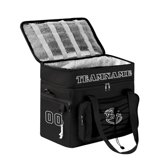 Maßgeschickerte Schwarz vollflächig bedruckte isolierte Kühltasche mit Doppelwand Wasserdichte 600D Oxford Picknick-Tragetasche für Teamevents & Outdoor-Grillen