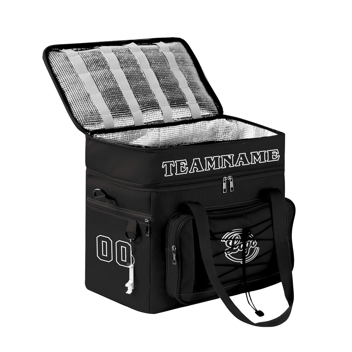 Maßgeschickerte Schwarz vollflächig bedruckte isolierte Kühltasche mit Doppelwand Wasserdichte 600D Oxford Picknick-Tragetasche für Teamevents & Outdoor-Grillen